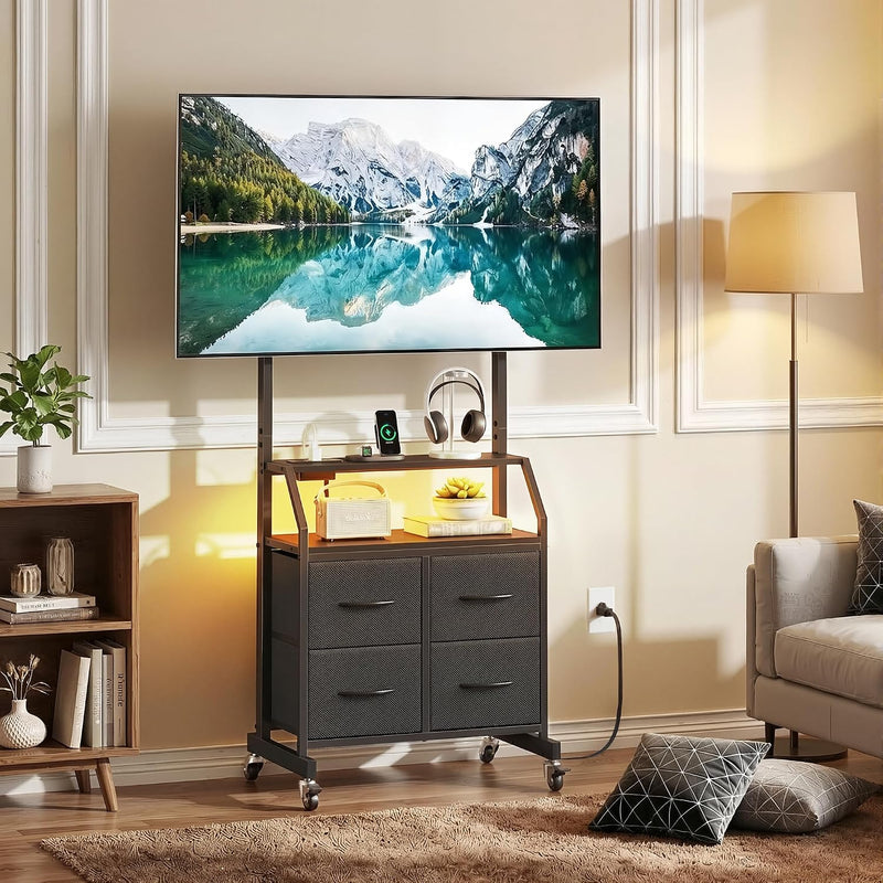 LED Rolling TV Stand on Wheels with Mount