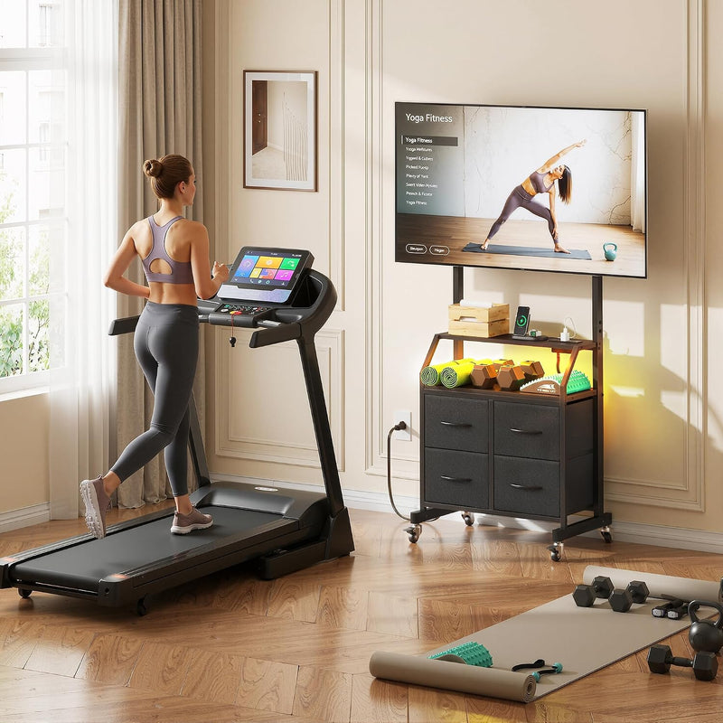 LED Rolling TV Stand on Wheels with Mount