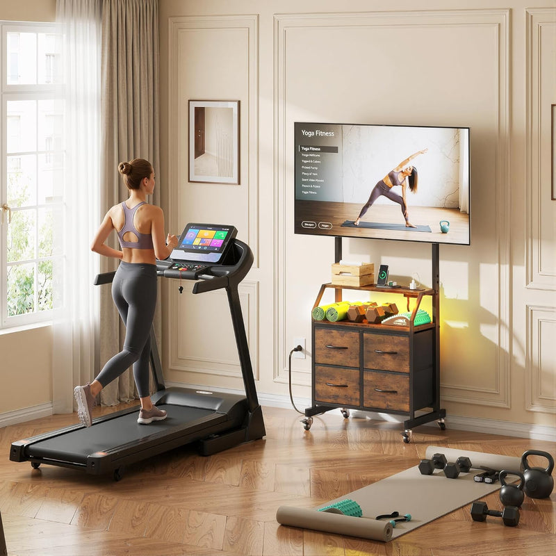 LED Rolling TV Stand on Wheels with Mount