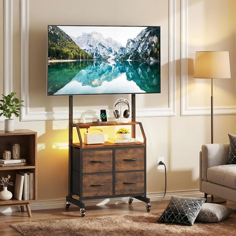 LED Rolling TV Stand on Wheels with Mount