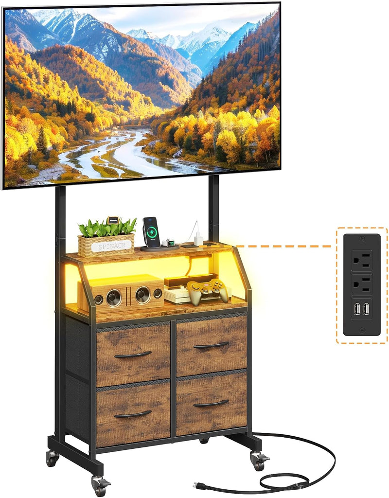 LED Rolling TV Stand on Wheels with Mount