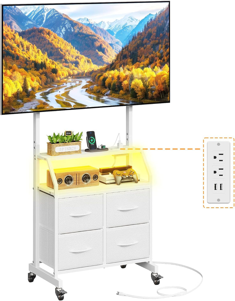 LED Rolling TV Stand on Wheels with Mount