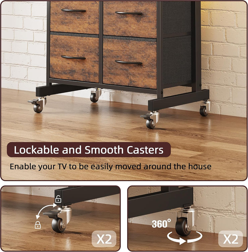 LED Rolling TV Stand on Wheels with Mount