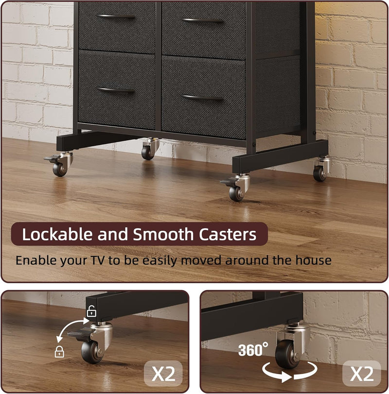 LED Rolling TV Stand on Wheels with Mount