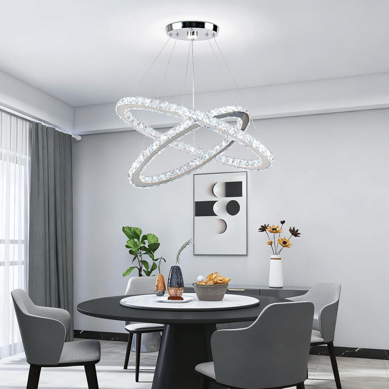 3 Ring Crystal Pendant Light Dimmable with Remote