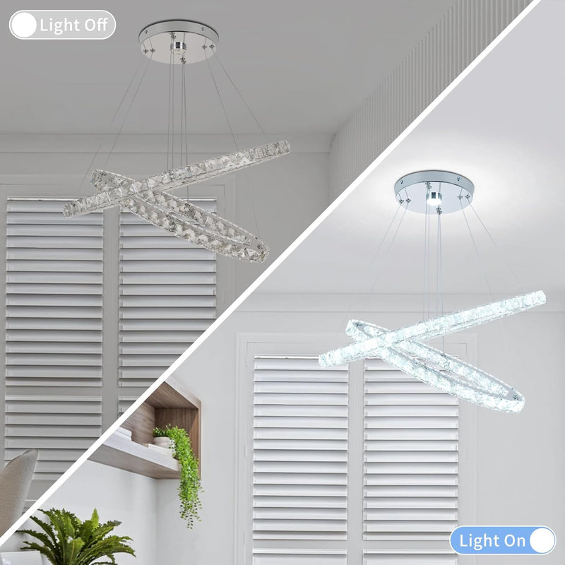 3 Ring Crystal Pendant Light Dimmable with Remote