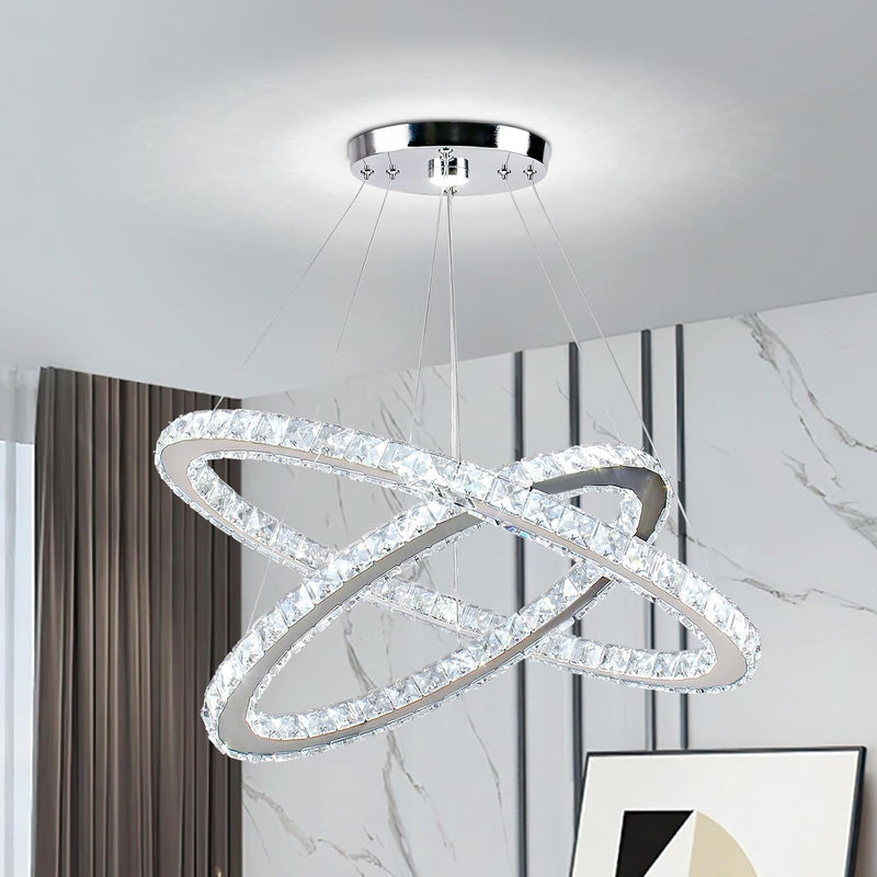 3 Ring Crystal Pendant Light Dimmable with Remote