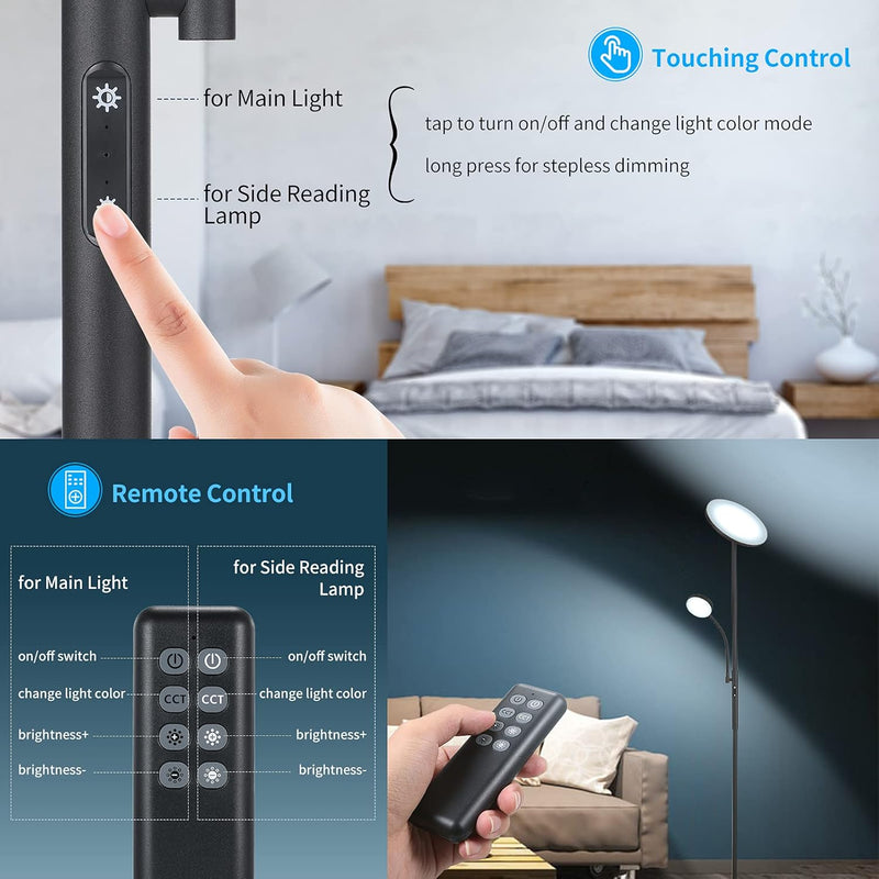 LED Uplighter Floor Lamps Dimmable Rotatable 2 Lights