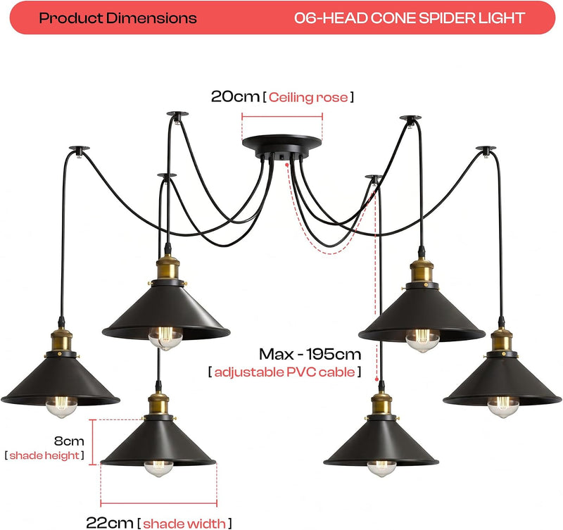 8 Head Spider Pendant Light with Adjustable 2m