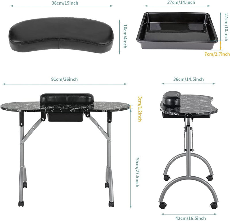 36''l Portable Foldable Manicure Table Nail Technician Desk
