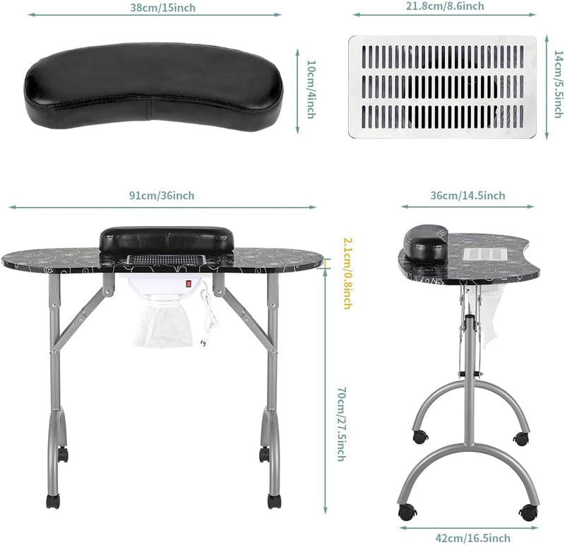 Folding Portable Vented Beauty Manicure Table Nail Desk
