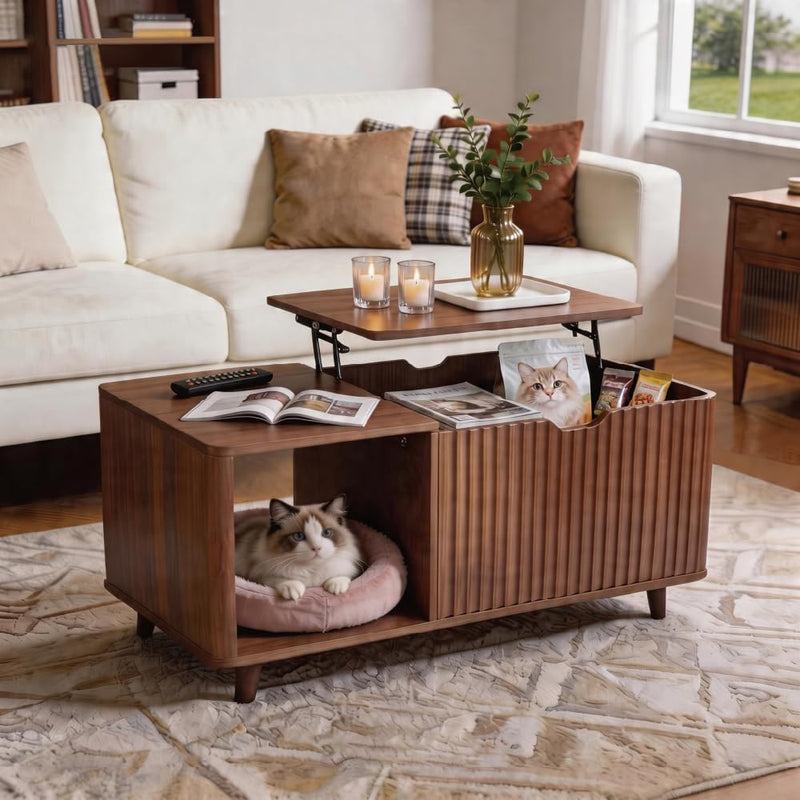 Lift Top Coffee Table Fluted Design Lifting Tea