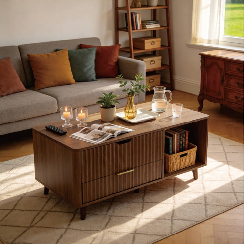 Lift Top Coffee Table Fluted Design Lifting Tea