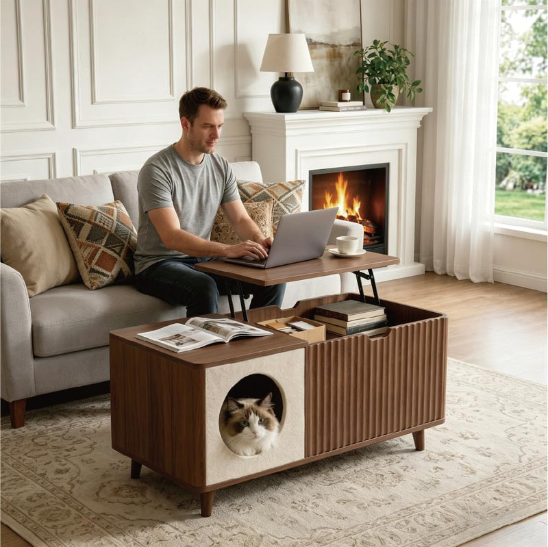 Lift Top Coffee Table Fluted Design Lifting Tea
