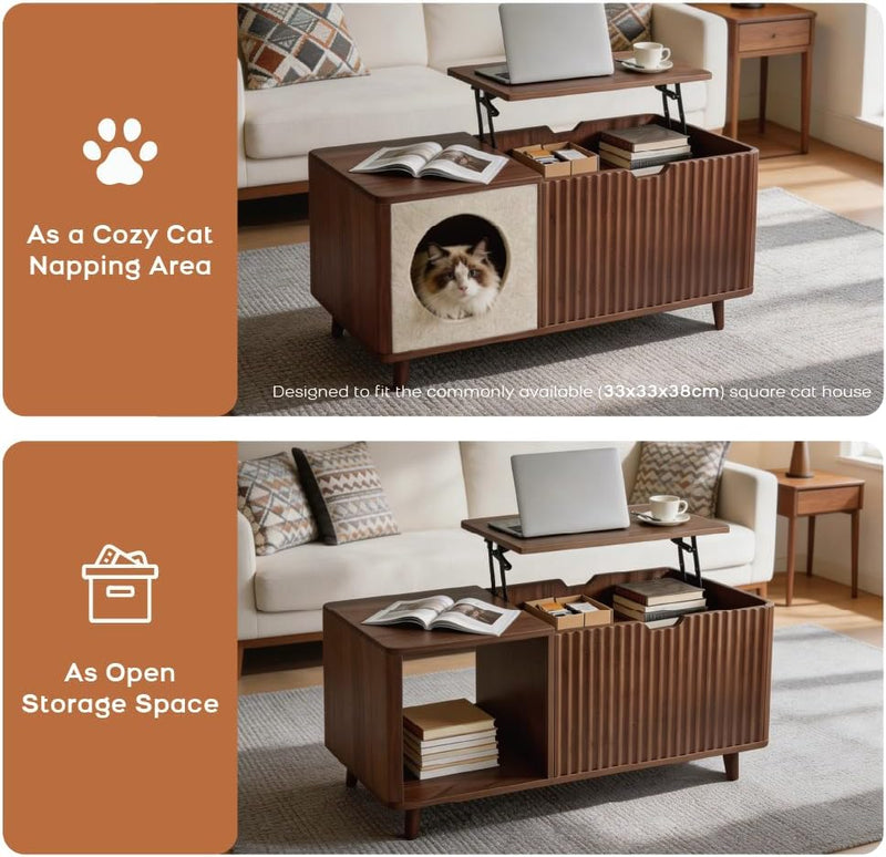 Lift Top Coffee Table Fluted Design Lifting Tea