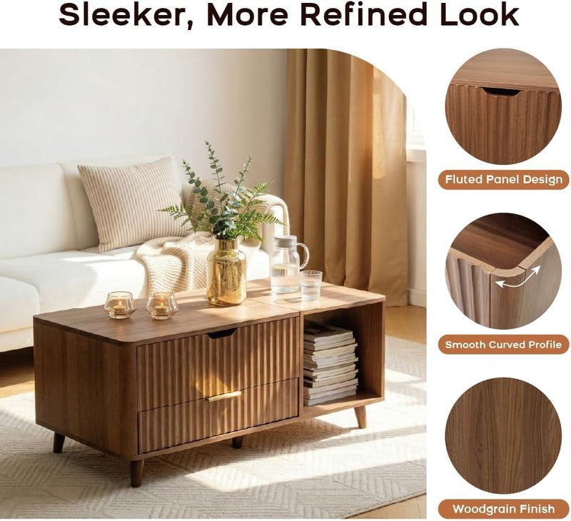 Lift Top Coffee Table Fluted Design Lifting Tea