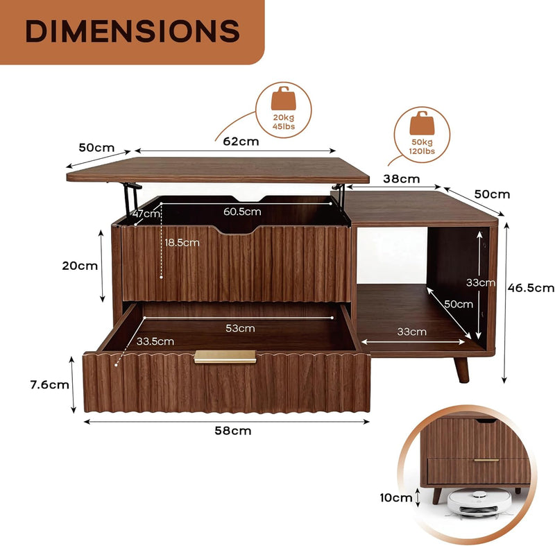 Lift Top Coffee Table Fluted Design Lifting Tea
