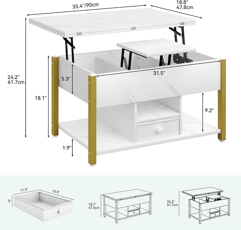 Lift Top Coffee Table with Drawers 4