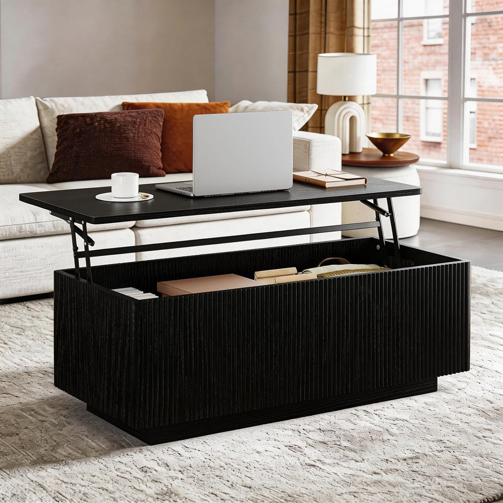 Lift Top Fluted Coffee Table with Hidden Storage