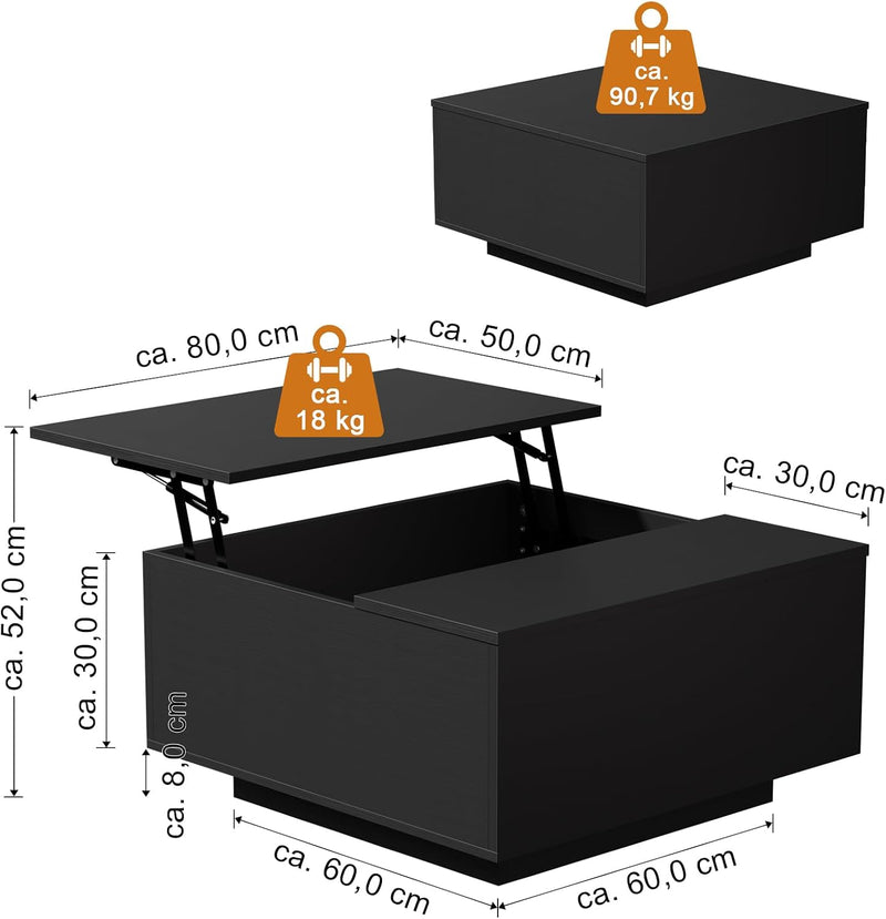 Lift Top Coffee Table with Hidden Storage 80