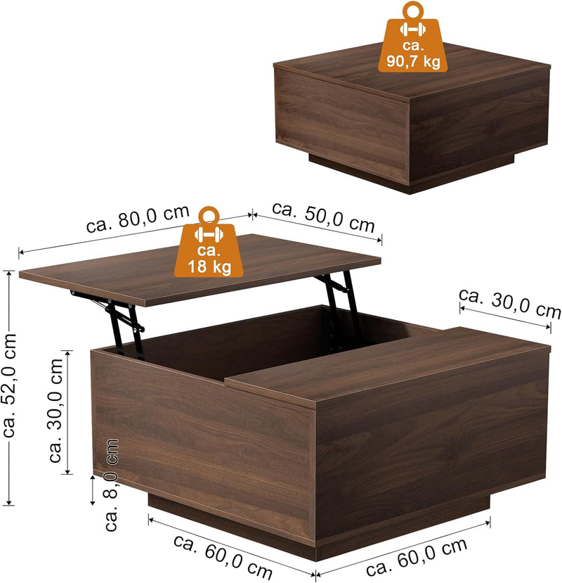 Lift Top Coffee Table with Hidden Storage 80