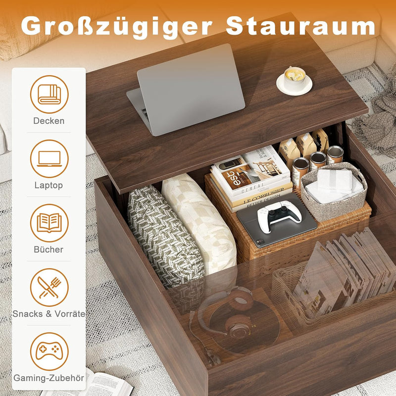 Lift Top Coffee Table with Hidden Storage 80