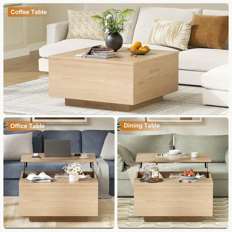 Natural Lift Top Coffee Table with Hidden Storage