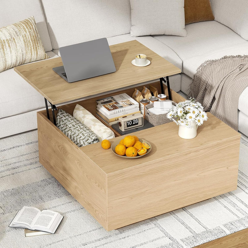 Natural Lift Top Coffee Table with Hidden Storage
