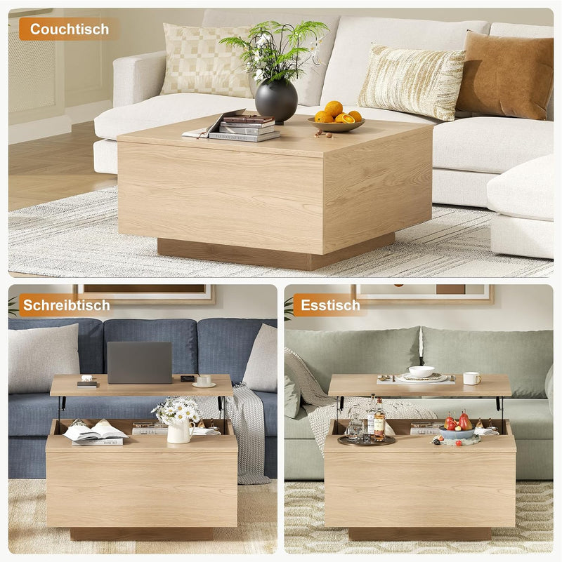 Natural Lift Top Coffee Table with Hidden Storage
