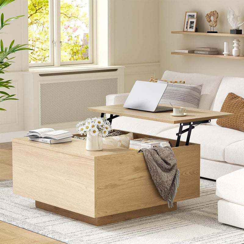 Natural Lift Top Coffee Table with Hidden Storage
