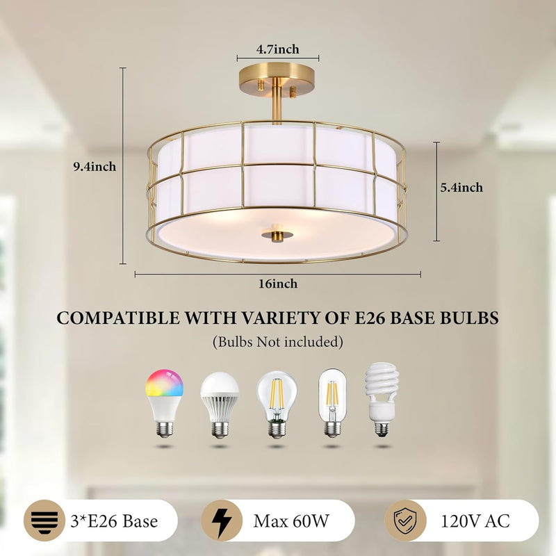 Ceiling Light 3-Light Semi Flush Mount Lights