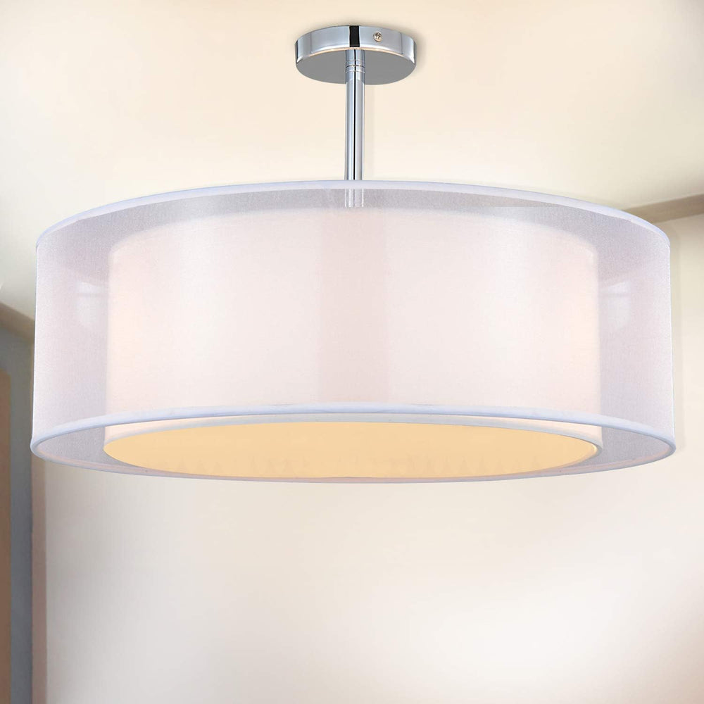 Light Modern Fabric Pendant Shade Large Drum Lampshade