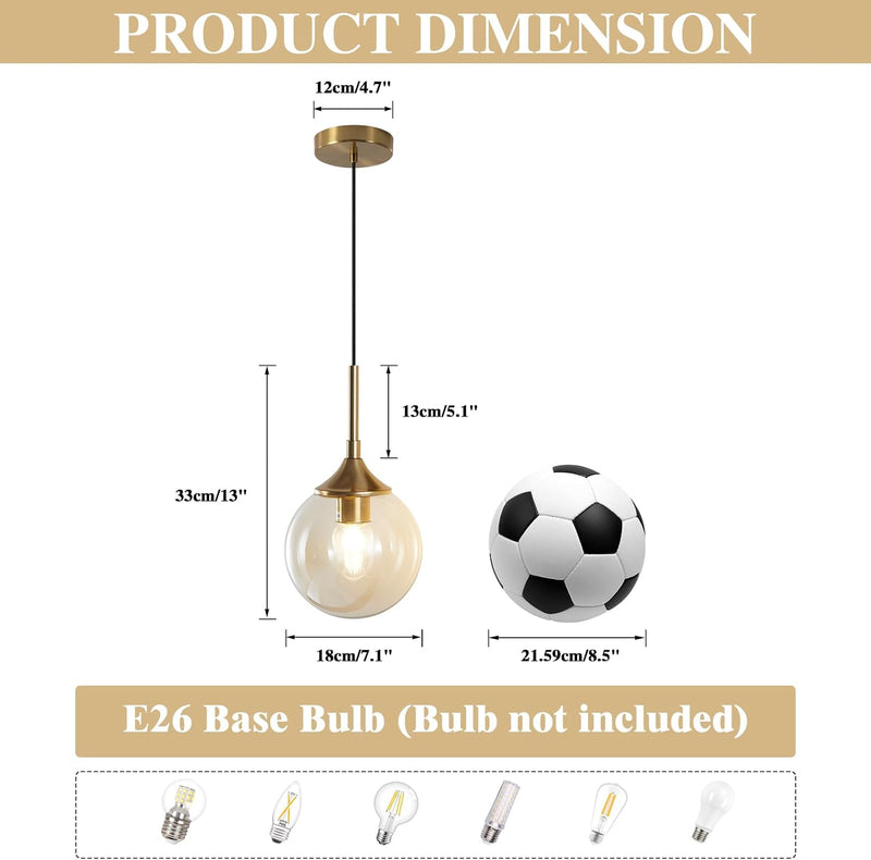 Lighting 7.1”mid-Century Modern Amber Glass Globe Pendant Light