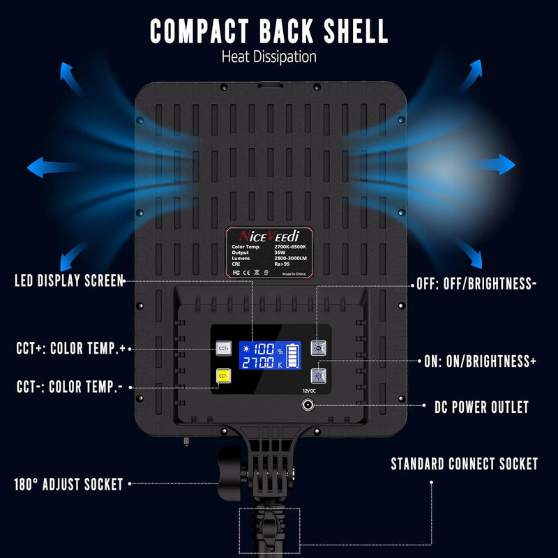 Lighting Bi-Colour Studio Lights -6500K 36W Dimmable LED (2 Pack)