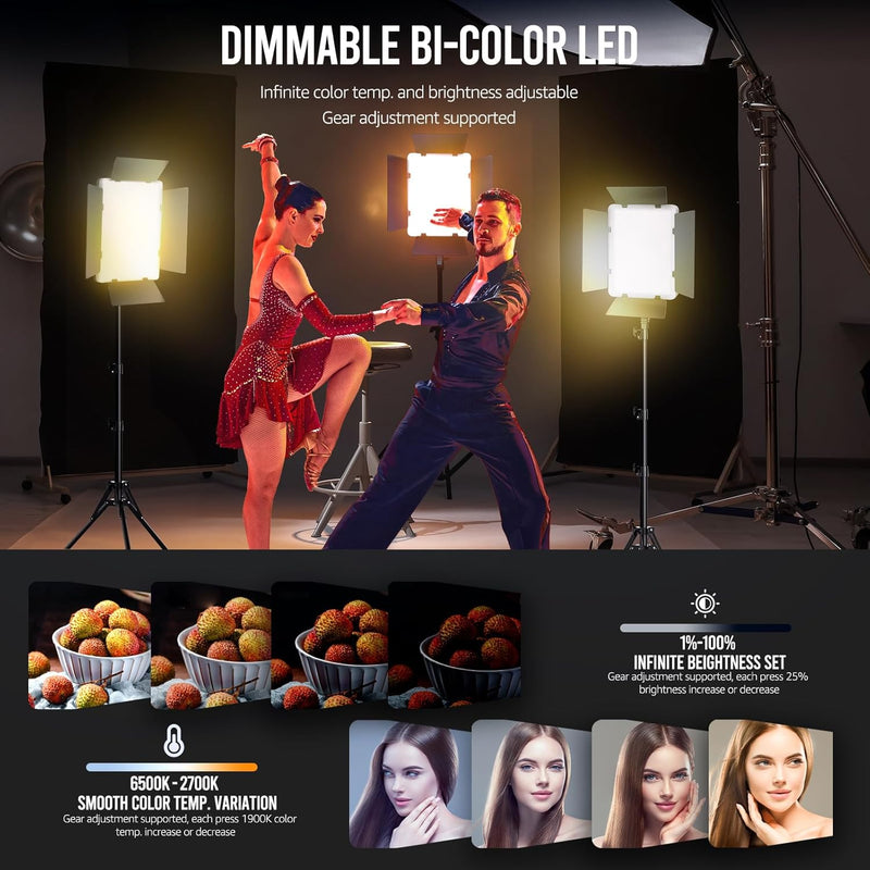 Lighting Bi-Colour Studio Lights -6500K 36W Dimmable LED (2 Pack)