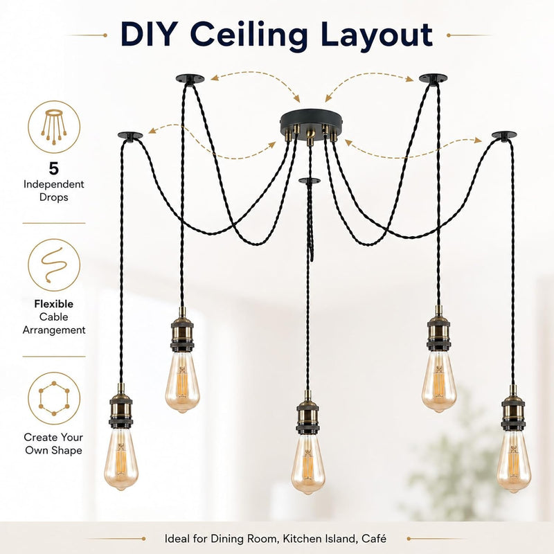 Lighting Industrial 5-Light Spider Pendant Light with Adjustable