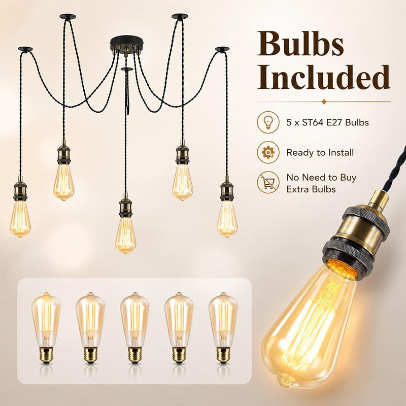 Lighting Industrial 5-Light Spider Pendant Light with Adjustable