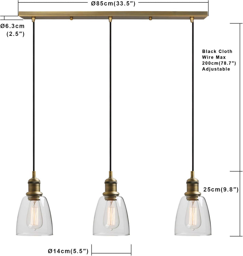 Lighting Industrial Vintage Loft Bar 3 Way Pendant