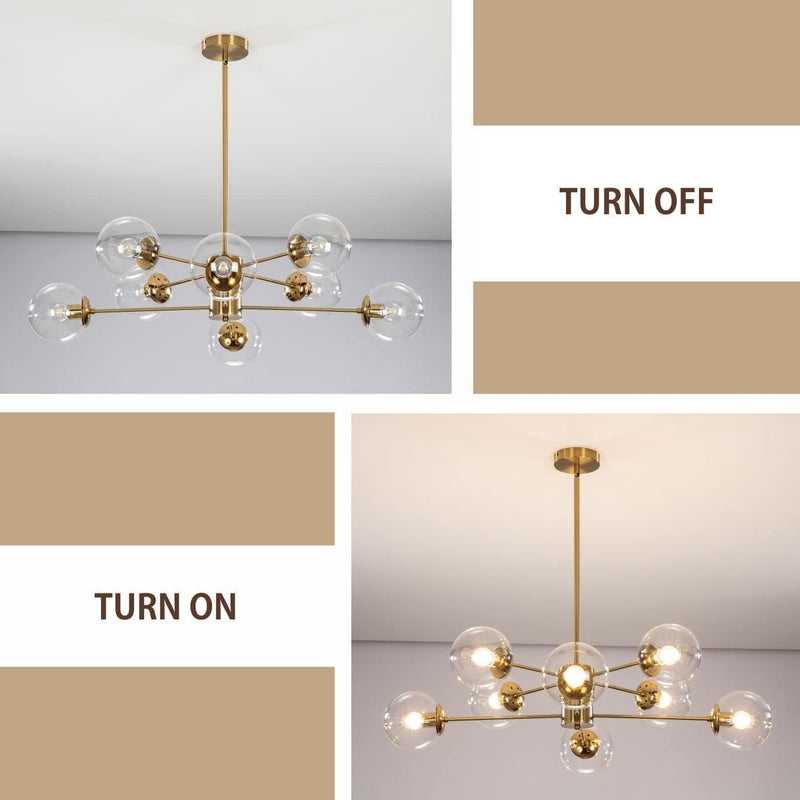 Lighting Mid Century Sputnik Chandelier 6-Light E27 Milk