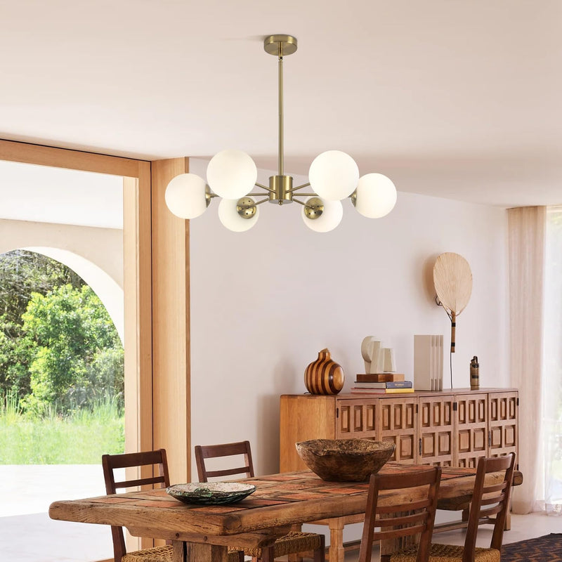 Lighting Mid Century Sputnik Chandelier 6-Light E27 Milk