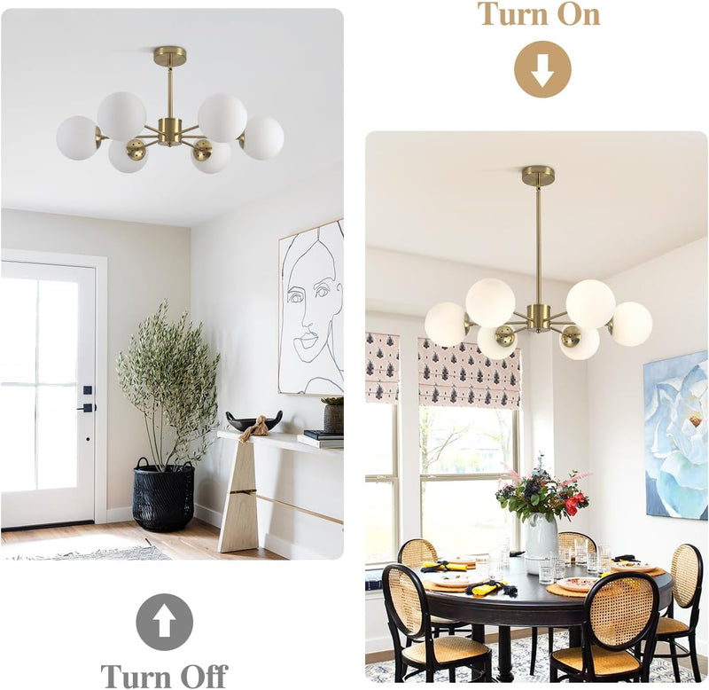 Lighting Mid Century Sputnik Chandelier 6-Light E27 Milk