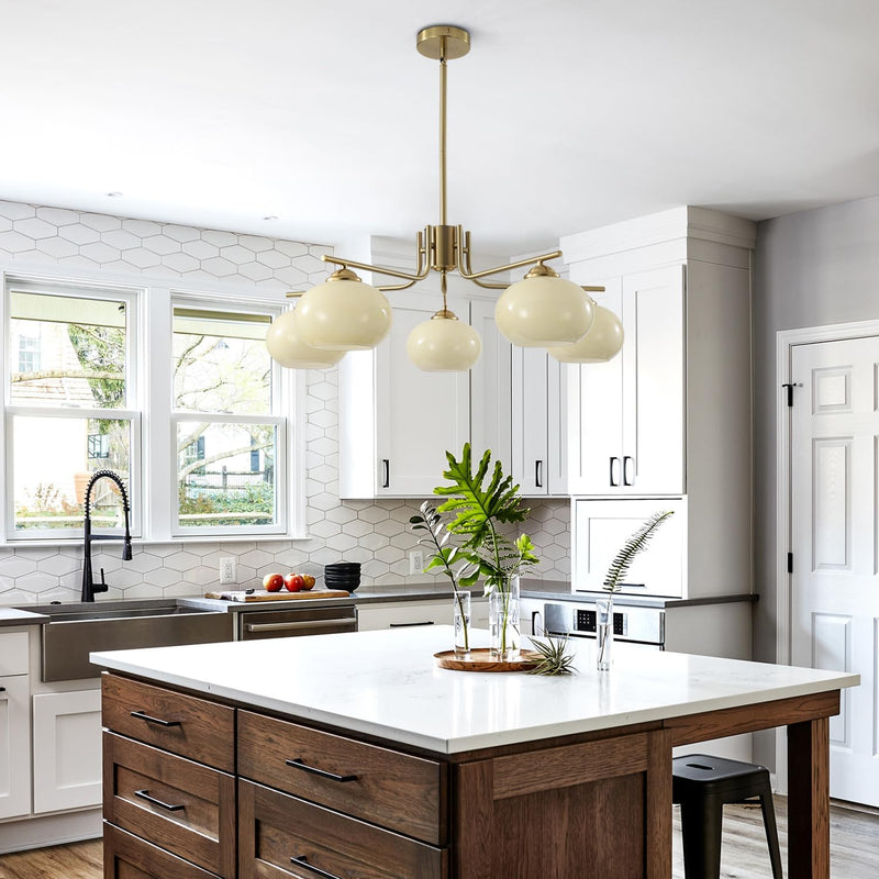 Lighting Modern Brushed 5-Light Glass Globe Chandelier