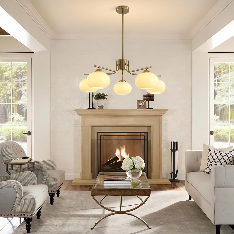 Lighting Modern Brushed 5-Light Glass Globe Chandelier