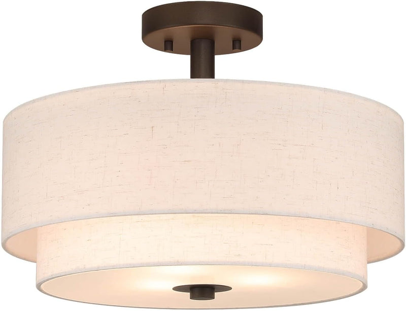 Semi Flush Ceiling Light with 2 Tiers Linen