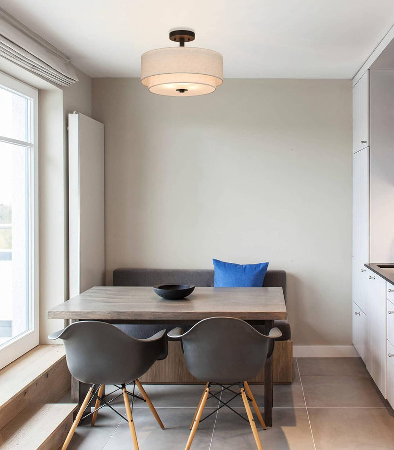 Semi Flush Ceiling Light with 2 Tiers Linen