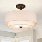 Semi Flush Ceiling Light with 2 Tiers Linen