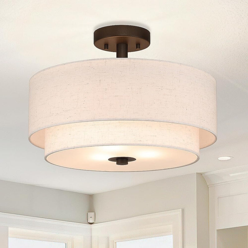 Semi Flush Ceiling Light with 2 Tiers Linen