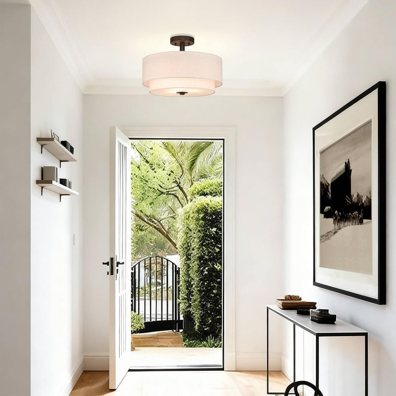 Semi Flush Ceiling Light with 2 Tiers Linen