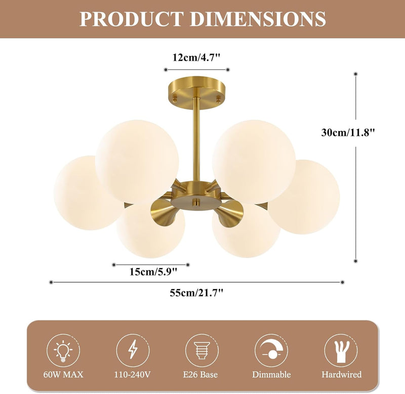 Lighting Sputnik Ceiling Light 6-Lights E27 Milk Glass