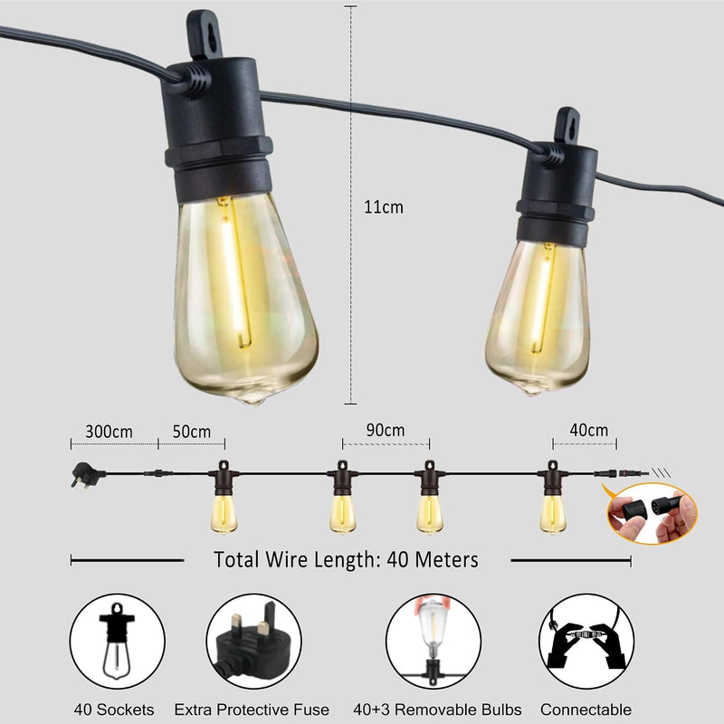 Lights Outdoor 40m Mains with 43 LED 2700K